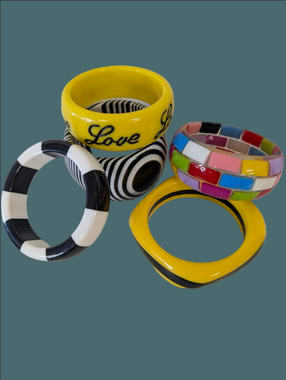 Vintage Bracelet Bangle Set -5 Yellow, Black, White & Multicolor